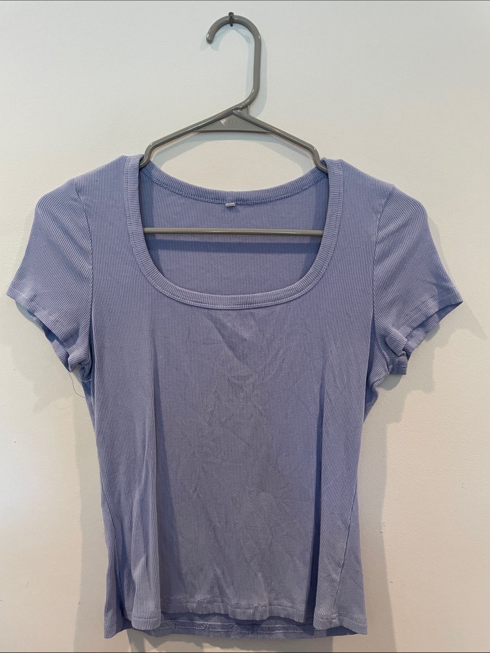 Women's Blue Square Neck Ribbed Top